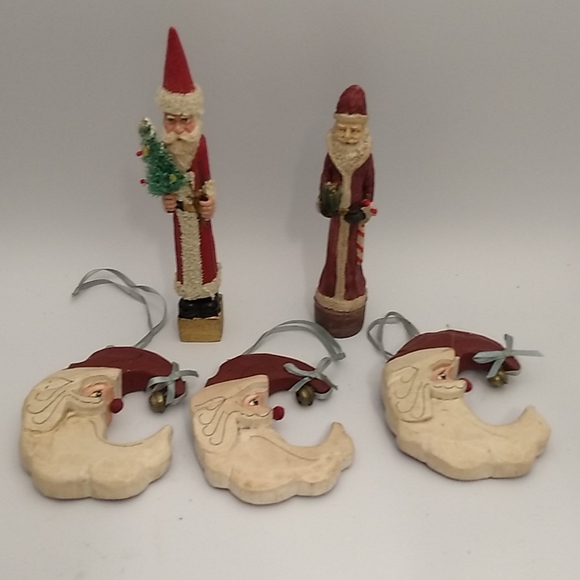 Lot of 5 Kurt Adler Santa Crescent Moon Shaped 3 Ornaments & 2 Figurines - Picture 3 of 8